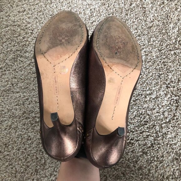 Vince Camuto KANARY Dark Bronze Slip-On Leather Open Toe Heels - Picture 4 of 9